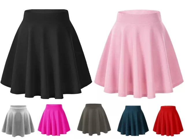 Girls Kids Skater Mini Skirt Flared High Waist Stretch School Plus Size Skirt