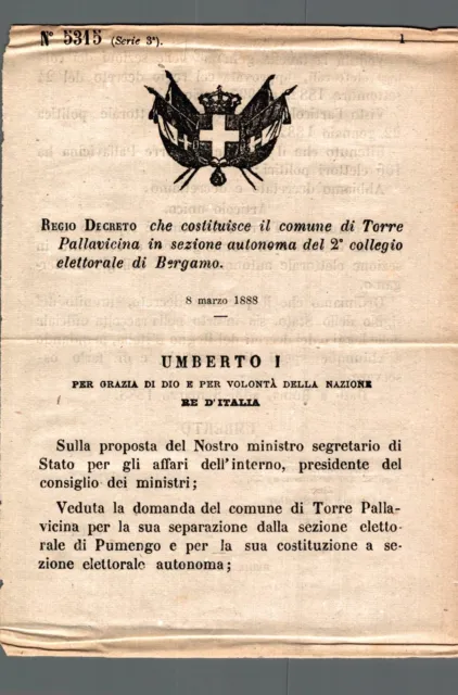 Regio Decreto Bergamo 1888 sezione autonoma del Comune di Pallavicina