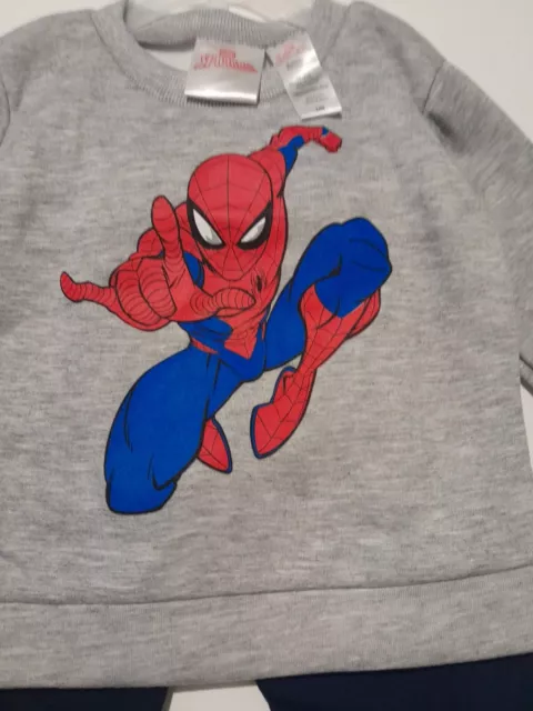 Nwt Unisex Toddler Infant Spiderman Size 18 Months  2pc Set Grey & Blue