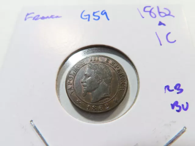 G59 France 1862-A Centime, Red Brown BU