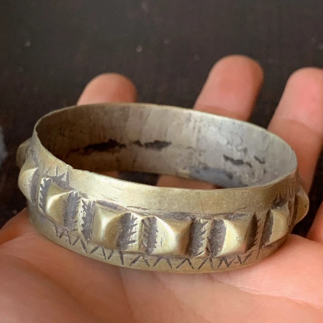 Old Moroccan Handmade Moroccan Berber Tuareg Engraved Silvered Bronze Bracelet