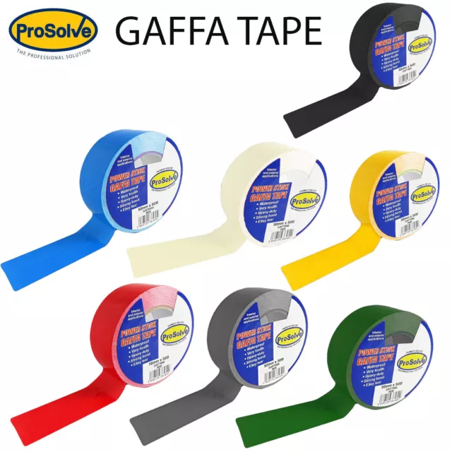 PROSOLVE 50mm x 50m Premium Gaffer Tape Cloth Gaffa Duct Waterproof In 7 Color