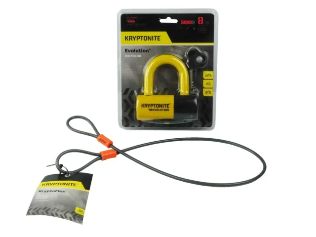 Kryptonite Evolution Series 4 Disc Lock Yellow and 525 2.5 ft Looped Cable