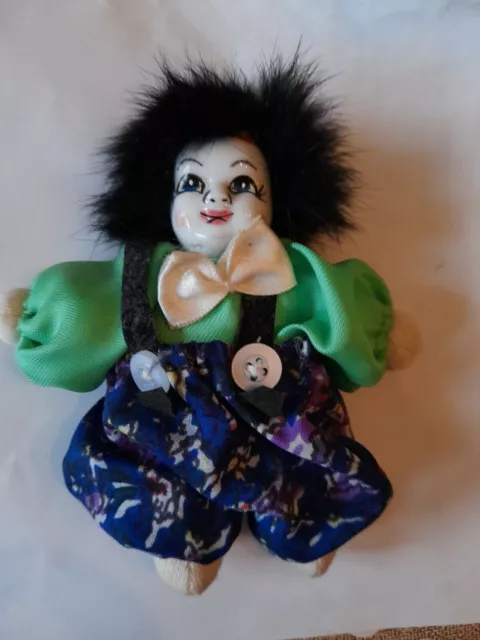 Clown Harlekin / Puppe mit Porzellankopf ca. 12 cm