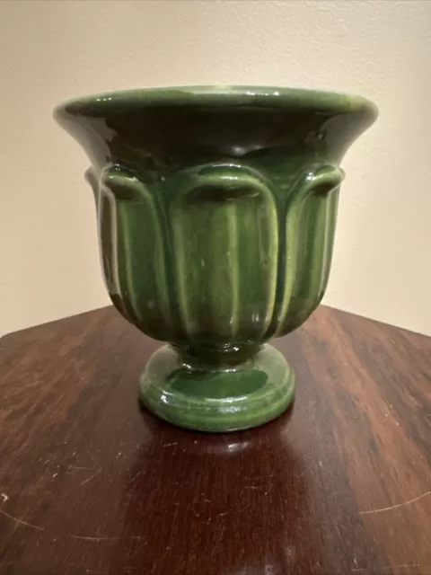 Vintage HAEGER Pottery 5.25” Glossy Green Pedestal Planter Footed Vase MCM #130