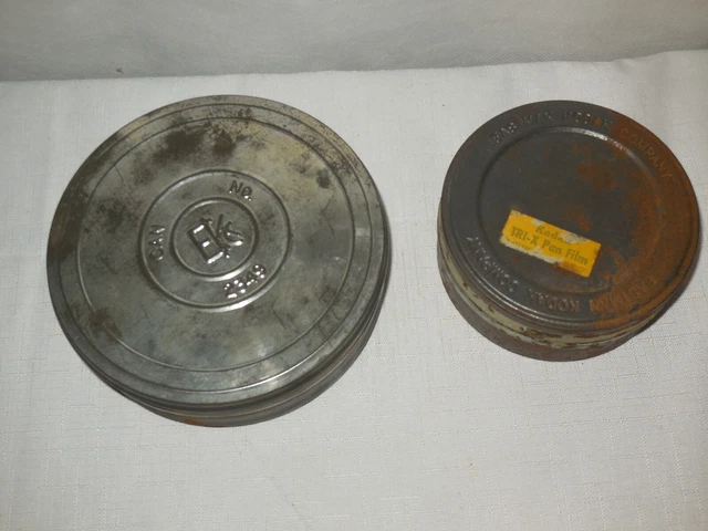 2 Vintage Film Tins EKC Movie 5-1/4" & 4" Metal Film Cans Kodak No. 2349