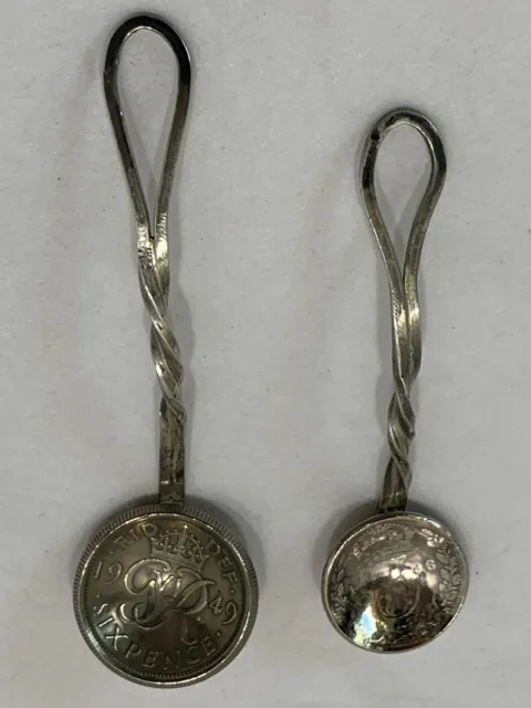 Antique coin bowl salt spoon pr queen Victoria 3 pence King George VI 6 pense