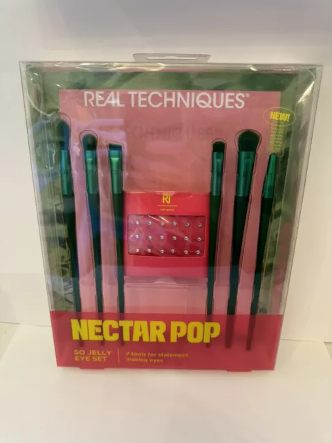 Real Techniques Nectar Pop So Jelly Eye Makeup Brush Kit - 6 Brushes & Eye Gems