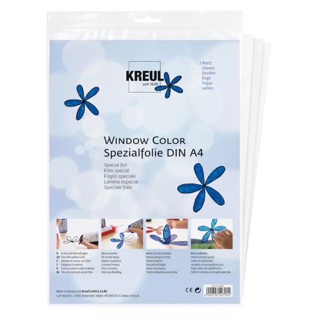 3 St.-Packung KREUL Window Color Spezialfolie DIN A4, 0,075mm stark 3 St.-Packung KREUL Window Color Spezialfolie DIN A4, 0,075mm stark