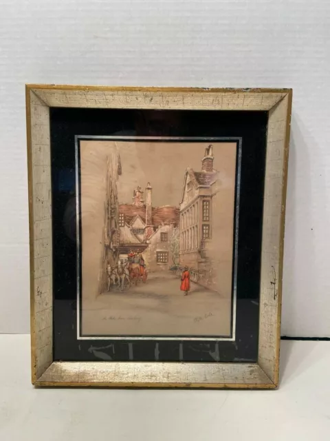Antique Color Print "The Globe Inn" signed Glyde Cole