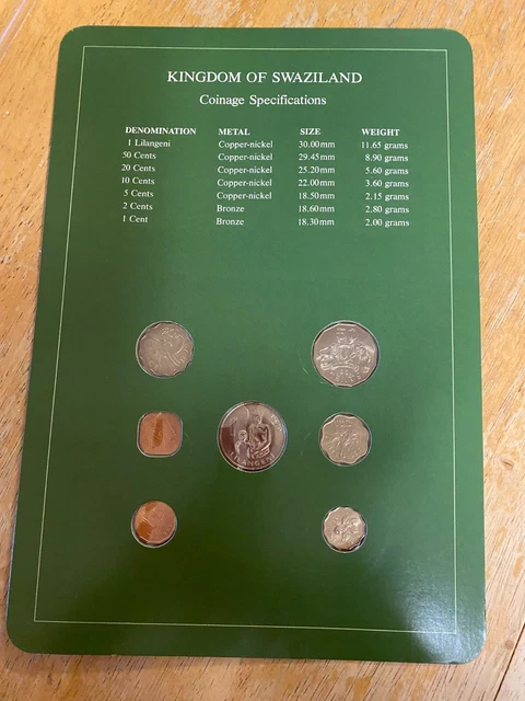Coin Sets Of All  Nations  Kingdom Of Swaziland 1975 - 82  Unc  W / Card 2
