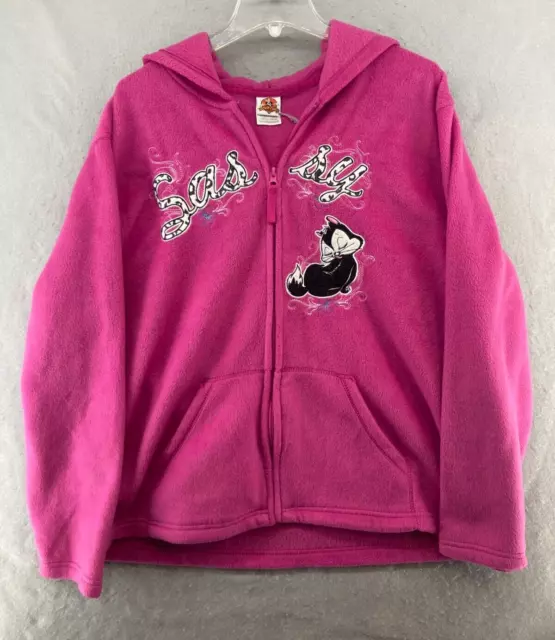 Looney Tunes Womens Fleece Jacket XL Pink Sassy Kitty Hooded Full Zip