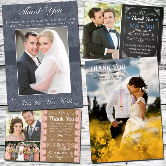 50 Personalised Wedding Thank You Cards With Envelopes & Photos Folded Postcards