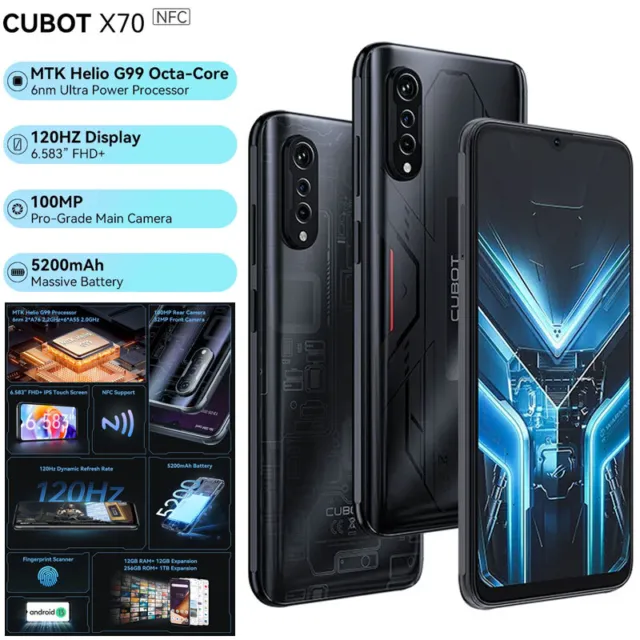  CUBOT Cell Phone X70 Unlocked Phones(24G+256G),Android 13  Phone,100MP+32MP Main/Front Camera,120Hz 6.58 HD Smartphone,Octa-core 6nm  Processor, 5200mAh Battery Mobile Phones,Dual SIM/NFC/Fingerprint : Cell  Phones & Accessories