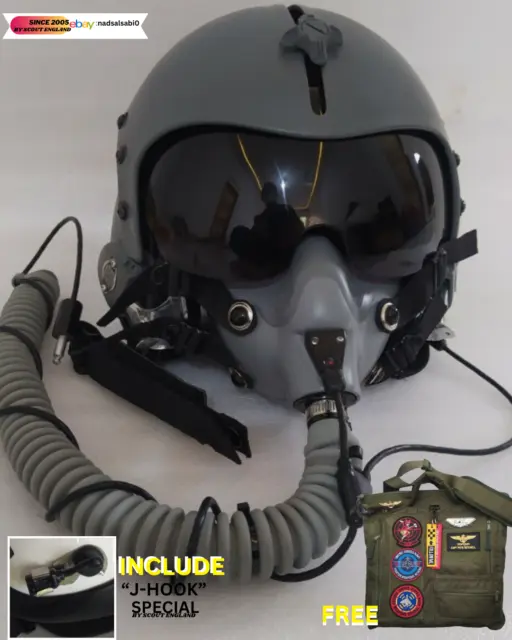 Hgu-33 Naval Aviator Fighter Pilot Helmet Grey With Mbu-12 Oxygen Mask (Replica)