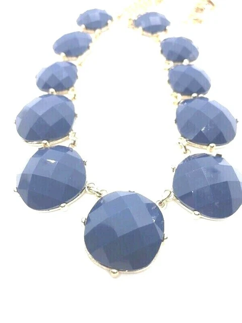 Blue Bubble Bib Necklace, Silver Tone Statement Fashion,  Adjustable 18”