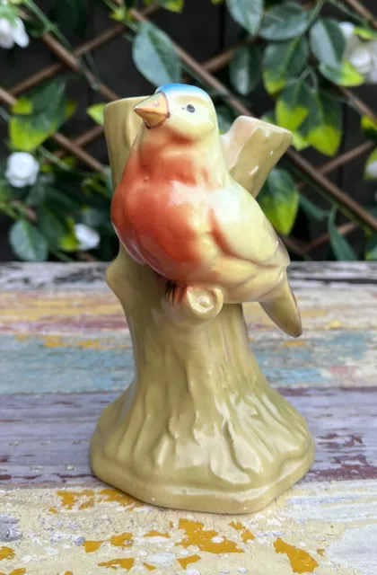 Vintage Vase Czech Parrot Tree Bud Vase Bird Figurine Czechoslovakia Pottery VGC