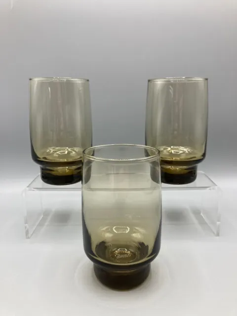 3 Vintage Libbey Tawney Smokey Brown Glass Tumblers (E4)