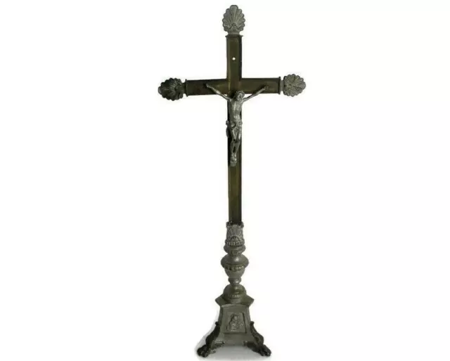 Large Mid century Vintage Standing Crucifix Jesus Christ Cross Ornate Rare Altar
