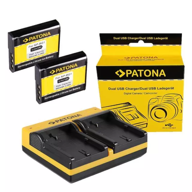 2x Batería PATONA+Cargador USB Doble para Sony DSC-W290, DSC-W300