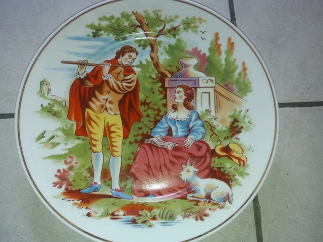 Broche Ancienne En Porcelaine De Limoges - Décor Scène Galante - Bijou Vintage Occasion