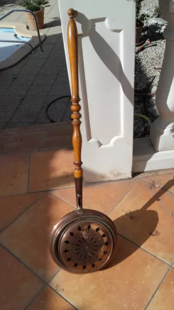 Bassinoire Chauffe Lit Cuivre Provençal fin XIX ème siècle et son manche