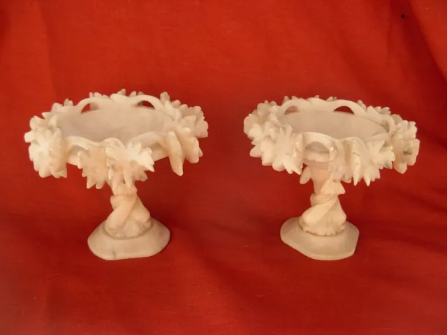 PAIR OF ANTIQUE ITALIAN  HAND CARVED ALABASTER TAZZAS,LATE 19th CENTURY.