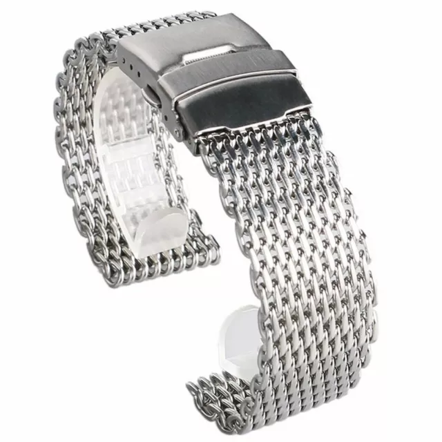 18/20/22/24mm Universal Stainless Steel Dive Shark Mesh Luxury Watch Strap Band 3