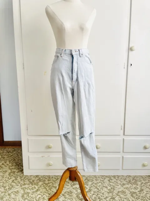 Vintage 80's 90's OAK Light Wash Stretch Denim Jeans White High Waisted Size S