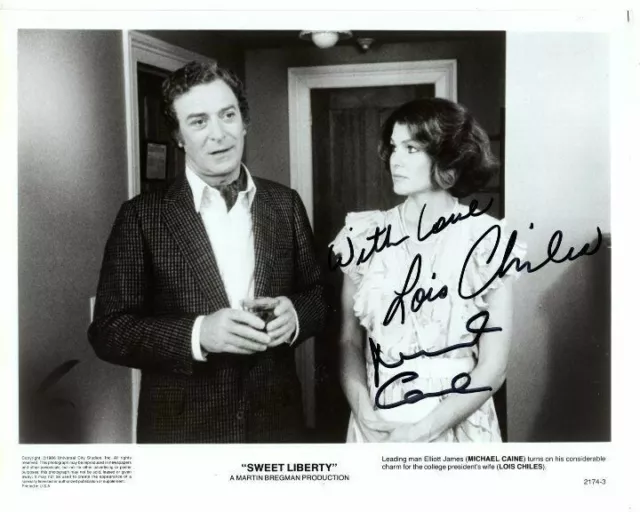 MICHAEL CAINE and LOIS CHILES Signed 8x10 SWEET LIBERTY Press Photo w/ Holo COA