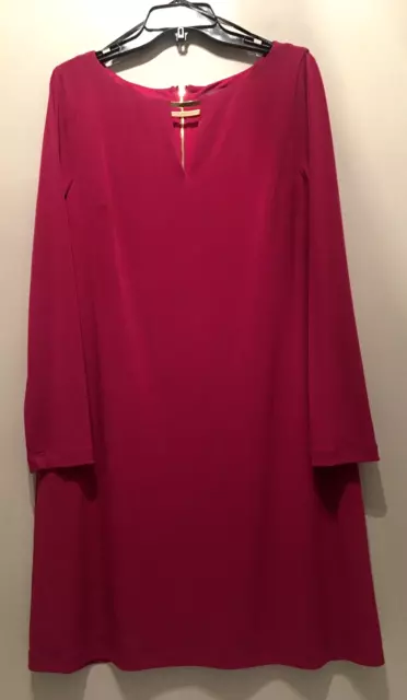 Vince Camuto Dress Long Sleeve Womens 14 Red Gold Zip Back V-Neck Keyhole Cutout