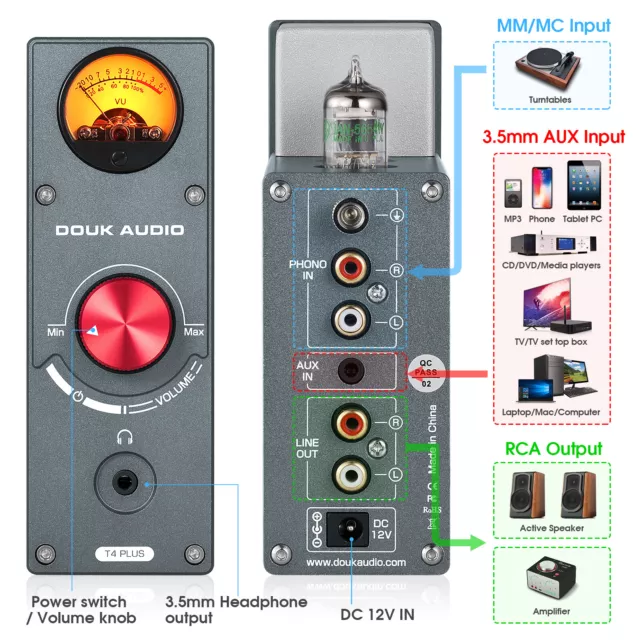 Douk Audio T4PLUS HiFi MM/MC 5654 Phono Preamplificatore Vacuum Tube Preamp 2