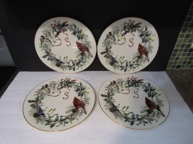 4 Lenox WINTER GREETINGS Cardinal DINNER PLATES 1995 Catherine McClung Design