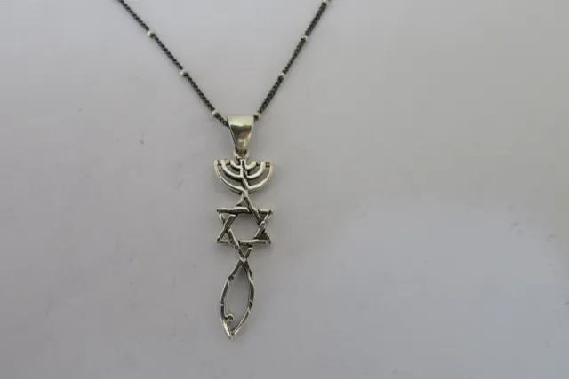 Messianic Silver Pendant with Oxidized Ball Chain Necklace! Grafted in Root!