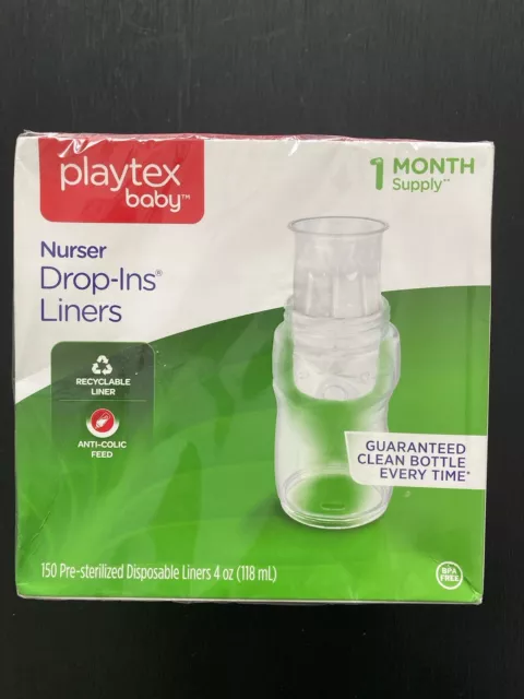 Playtex Baby Drop-Ins Liners for Nurser Bottles, 4oz, 150 Count box Sealed