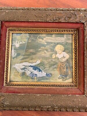 Granger Framed Young Girl Feeding Geese. Very Old Victorian Frame