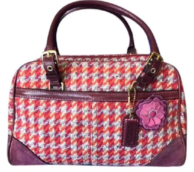 Vintage COACH Rowan Satchel Bag Tartan Plaid Tote Purse Tweed Suede RARE 8f47