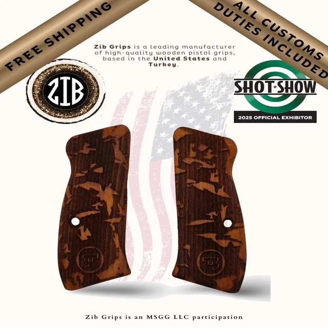CZ 75B Compact Turkish Walnut Wood Grips – Handmade With Metal Logo