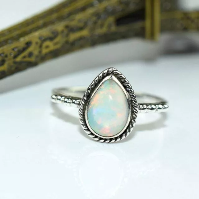 Blue Fire Opal Gemstone Beautiful 925 sterling Silver Pear Shape Band Ring aa08 3