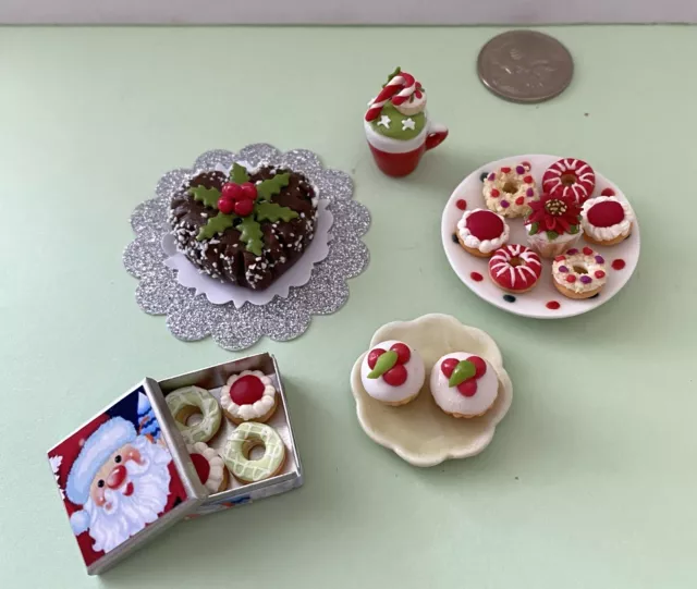 * NEW * DOLLS FOOD: CHRISTMAS HEART HOLLY CAKE, SANTA  DONUT TIN, MUG for BARBIE 3