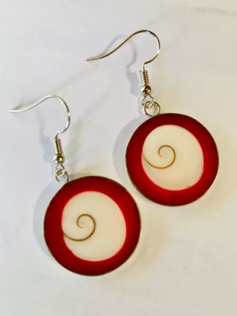 Red Round Spiral Shiva Shell Earring