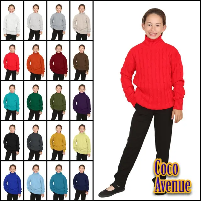 Boys Kids Turtle Polo Neck Jumper Cable Knitted Long Sleeve Casual Warm Sweater