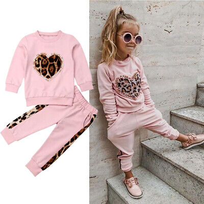 Toddler Kids Baby Girl Outfits Long Sleeve Tops Pants Leopard Clothes Tracksuit