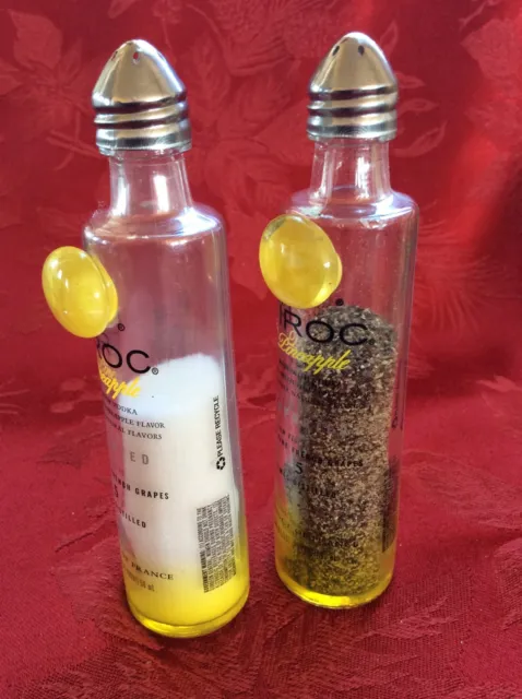 Pair CIROC Pineapple Vodka Mini Liquor 50ml Bottles UpCycled SALT PEPPER Shakers 3