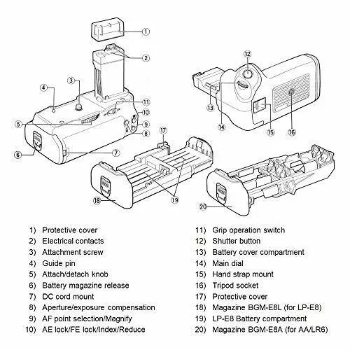 Wasabi Power Battery Grip for Canon BG-E8, LP-E8 and Canon EOS Rebel T2i, T3i, 3