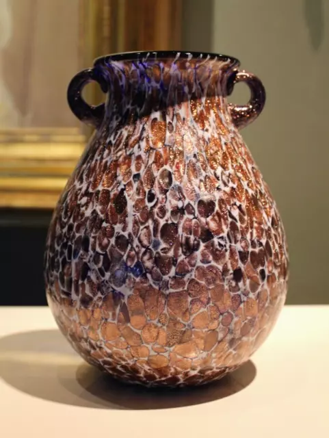 Dale Tiffany Favrile Art Glass Milano Amphora Cobalt Vase Gold Copper Aventurine