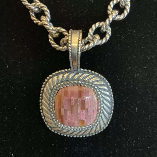 Designer Carolyn Pollack Southwest 925 Pink Rhodonite Pendant and 17” Necklace 2