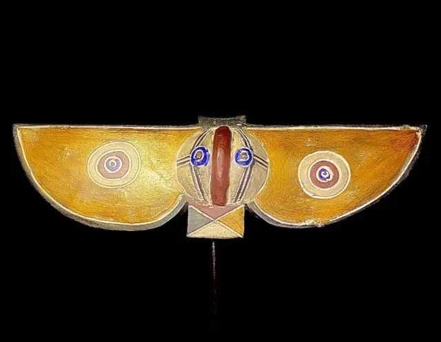 African Tribal Face Mask Wood Hand Carved Wall Hanging Bobo tribe Butterfly-3324
