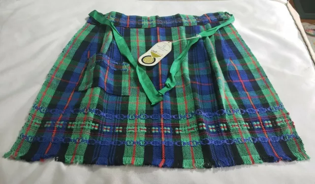 Scottish Tartan Vintage Apron Hand Woven Kay Louth Highlands Design with tag 16"