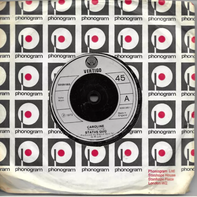 Status Quo Caroline UK 45 7" single +Joanne